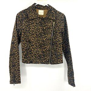 Silence + Noise Leopard Print Cotton Asymmetric Zip Jacket Women's Medium